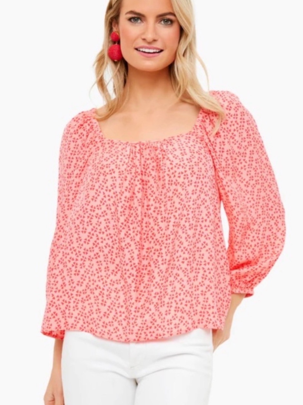 Vineyard Vines Coral Pink Printed Off-Shoulder Blouse XS